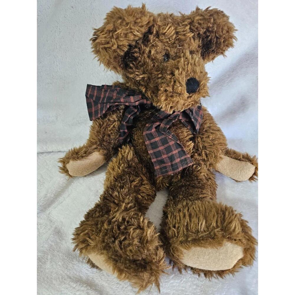 Vintage The Boyds Collection Bear Plush Toy Brown Bow 80's Jointed Bean Bag 13" - Picture 4 of 13